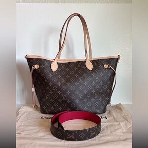 Louis Vuitton Monogram Tote with Pink Strap and Natural Trim